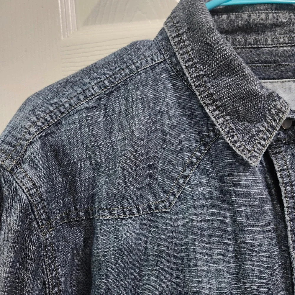 PD&C Mens Denim Western Shirt Blue Pearl Snap Roll Tab PW9ZA0BD Medium